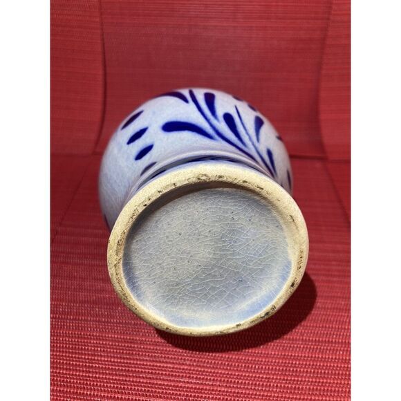 Ceramic Floral Pitcher / Small Size /Pottery Spout Handle / Folk Art /Blue Paint - Picture 7 of 12